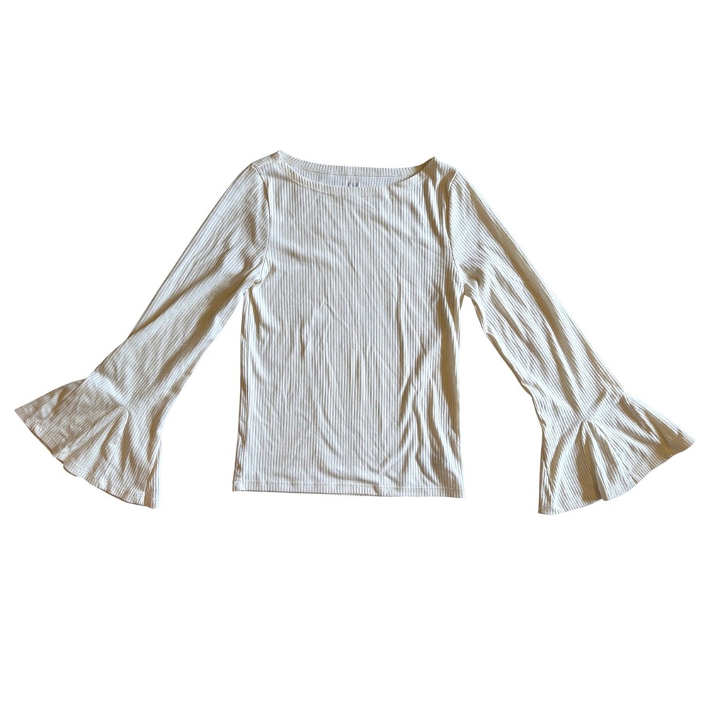 Gap Ivory Frost Ribbed Boatneck Bell Sleeve Top Medium Preppy Whimsy Capsule